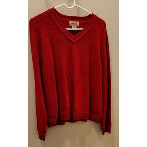 St. John's Bay L cotton pullover red women's long sleeves sweater. V Neck